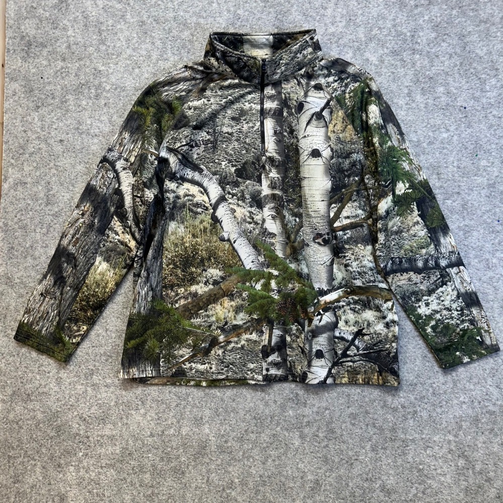 Mossy Oak Fleece Pullover Mens 2XL Green Camo Birch Tree Quarter Zip